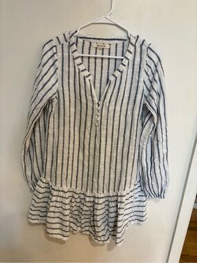 Rip Curl Striped Button-Front CottonTunic Mini Dress in Blue & White XS